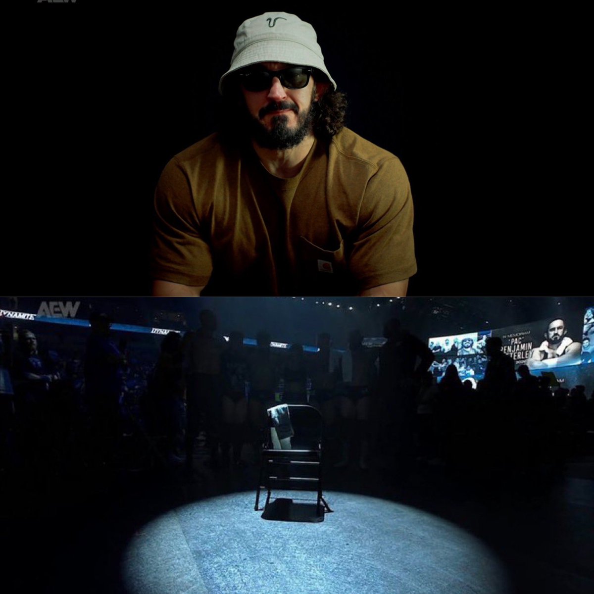 luchalibreonlin's tweet photo. AEW termina con un video del mismo Pac diciendo “Until we meet again”. La silla vacía. Que fuerte. Gracias por tanto Pac. https://t.co/eRarQKaZ7t