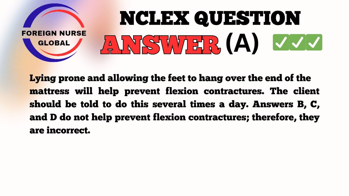 foreignnurseglb's tweet photo. NCLEX QUESTION ANSWER.....
KUDOS TO THOSE THAT GOT IT RIGHT.....
KEEP PRACTICING IF YOU DIDN'T GET IT RIGHT.....
#FNG #foreignnurseglobal #nclexreview #nclexstudying #nclexsurepass #nclexmadeeasy #nclexpass #NCLEX #NCLEX_RN #nclexprep #nclextips #USRN #nclexpreparation https://t.co/XiuNPAZTUP