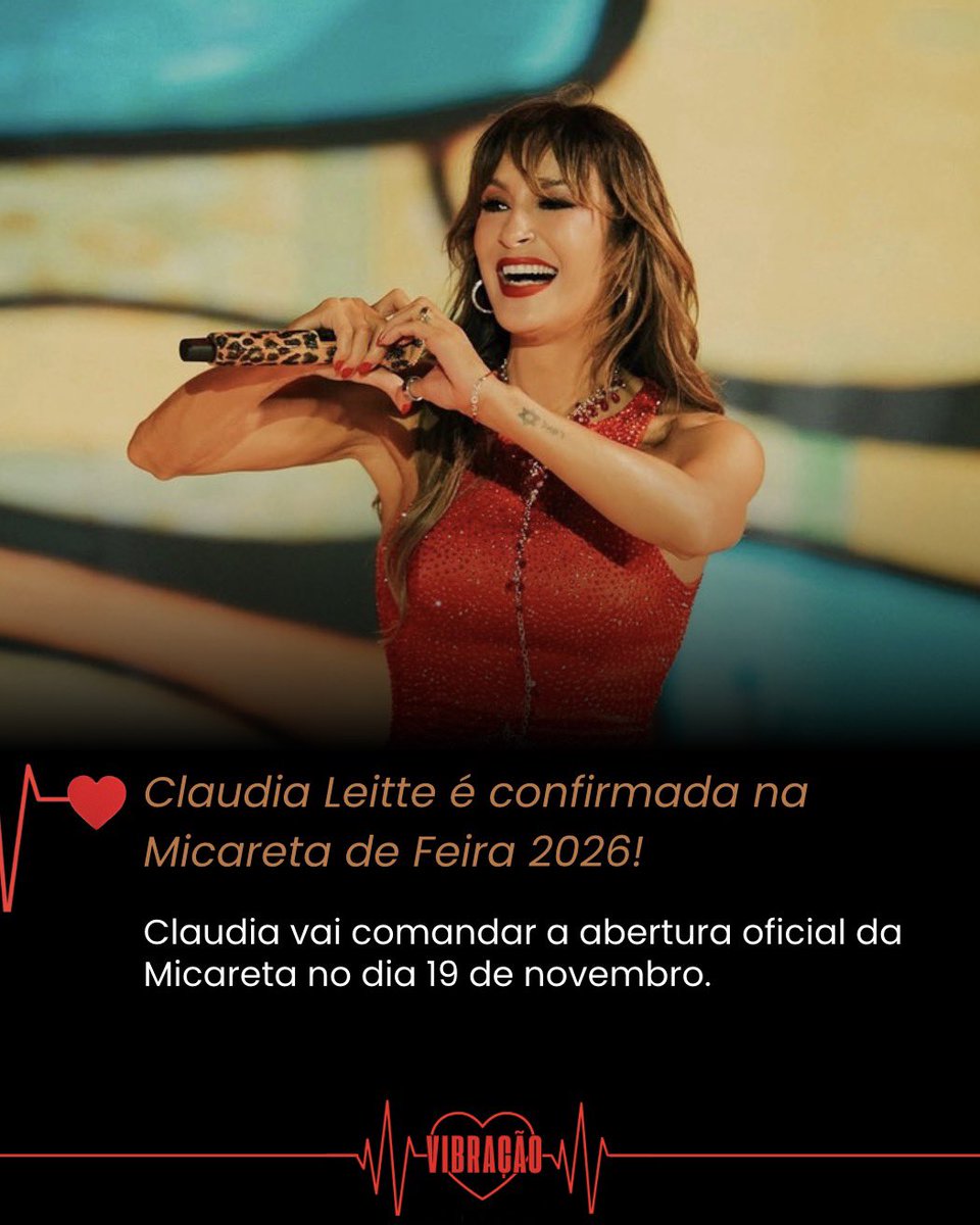 vibracaocl's tweet photo. 🚨 Claudia Leitte está confirmada na Micareta de Feira de Santana 2026!
A cantora vai comandar a abertura da festa no dia 19 de novembro.
#ClaudiaLeitte #MicaretaDeFeira #FeiraDeSantana #Micareta2026 #Axé https://t.co/Klrea9GCKT