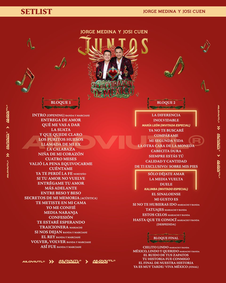 ailoviutl's tweet photo. Les comparto el SETLIST OFICIAL de: JORGE MEDINA & JOSI CUEN @ Auditorio Nacional 🏟️ CDMX 📍 Miércoles 30 de Septiembre del 2026 🗓️ En el Corazón de México Tour Juntos 🤠 México 🇲🇽
🚨 Repertorio con la lista exacta de canciones que cantarán esta noche 🚨
#JorgeMedina #JosiCuen #Juntos #LaMaquinaDelTiempo #Fest #Festival #EnElCorazónDeMéxico #LaMaquinaDelTiempoTour #Concert #Concierto #CDMX #México #Music #Música #Ailoviutl #Tour2025 #Tour2024 #AuditorioNacional #AuditorioMX #JuntosTour #Setlist #Repertorio #Setlists #ListaDeCanciones