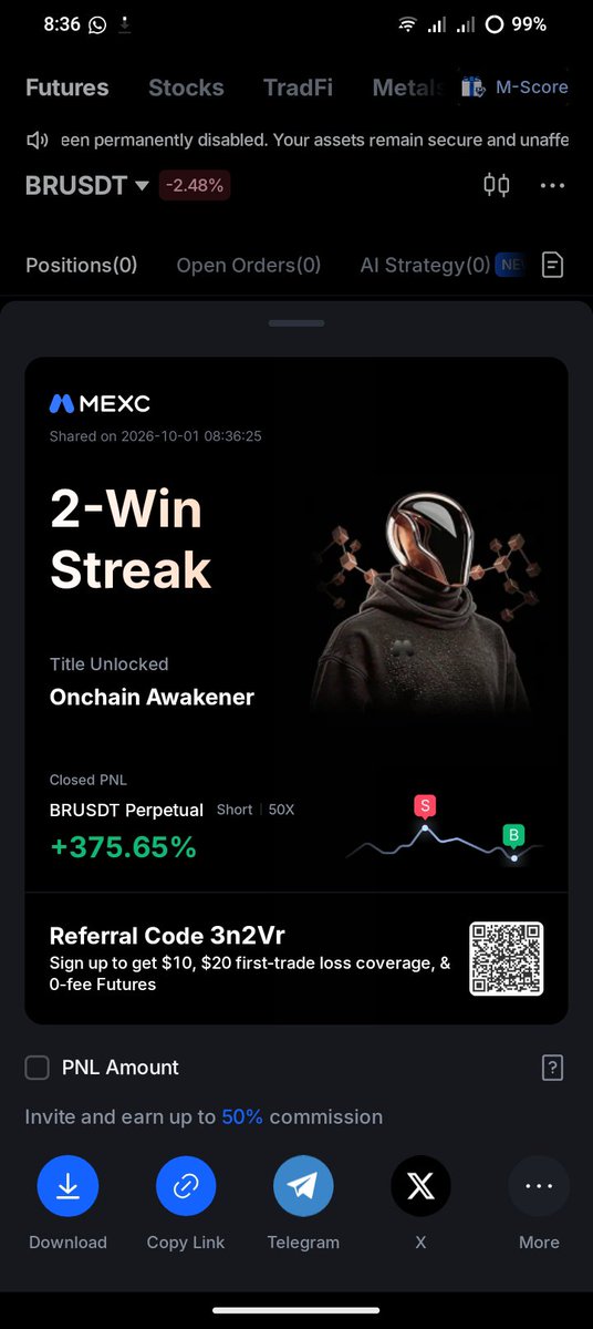rakibmia3290's tweet photo. 🔥 2 Trades. 2 Wins. 📈
$BRUSDT — +375.65%
$龙虾USDT — +1,592.32%
Discipline + patience = results. 🚀
#MEXC #Crypto #Futures #Trading #BTC https://t.co/HcGLb7e5TC
