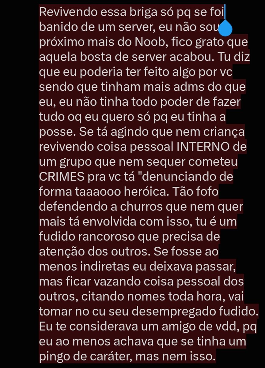 Guyl6re's tweet photo. @executxxx @ALinKyyo A churros é minha amiga e ela se afastou de gente que ela não se sente confortável, vc não tem direito de ficar puxando treta morta e usar o nome dela como um covarde, como ela tivesse pedindo pra fazer isso.

Nem o noob que vazou meu rosto guardou tanto rancor pra continuar https://t.co/DyH3uEIPWq