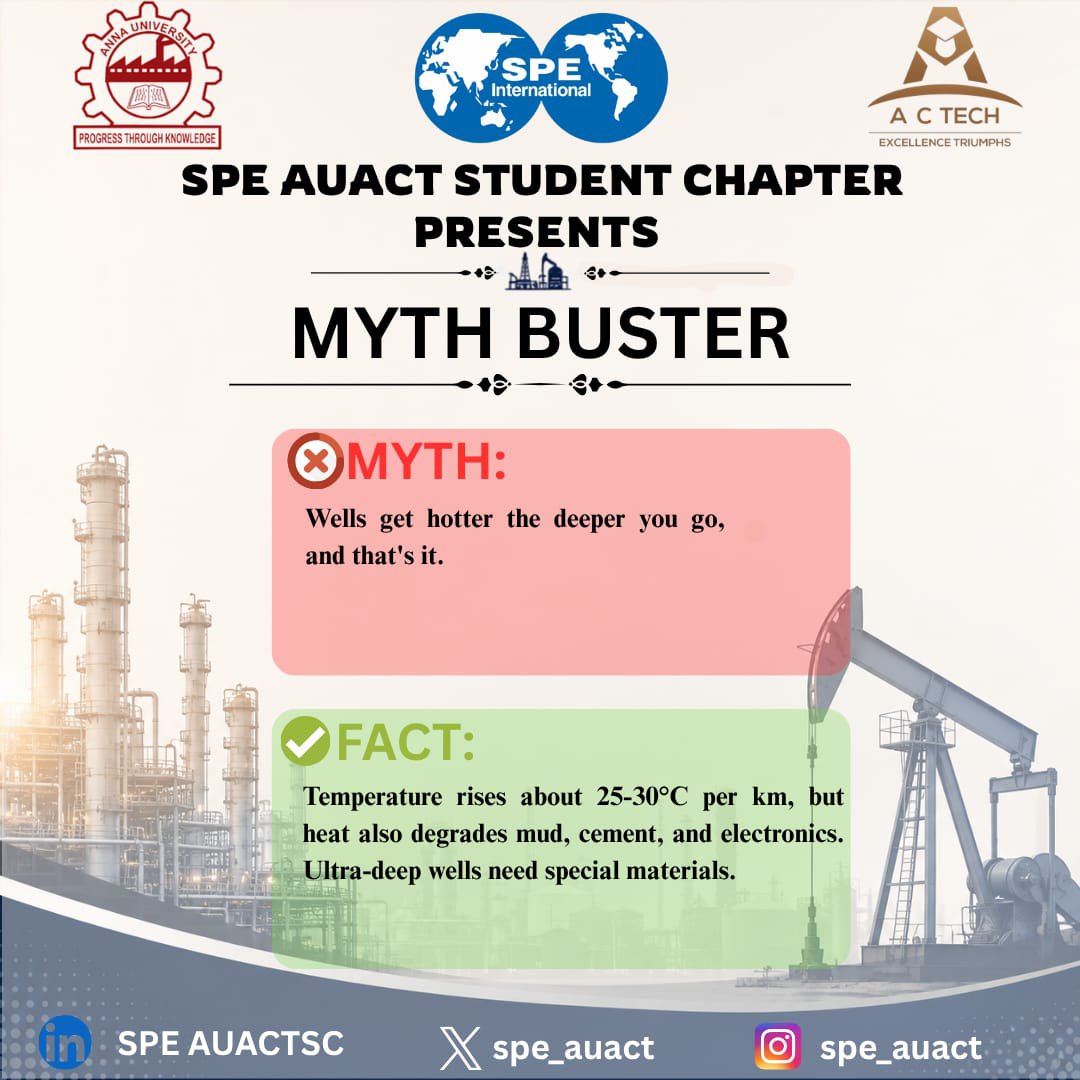 spe_auact's tweet photo. The deeper you drill, the hotter it gets. At some point, the mud, the cement, and the sensors all start to fail. That's when engineers get creative.
#PetroleumEngineering #Drilling #WellEngineering #HPHT #SPE https://t.co/7A31anRTO3