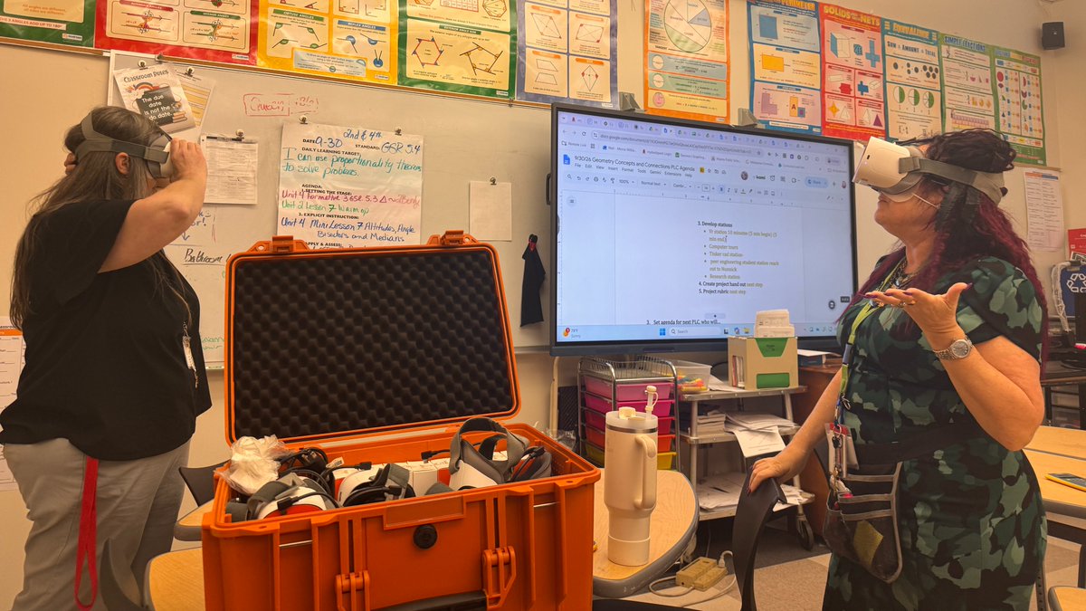 apsitjacque's tweet photo. Getting ready for something exciting at @APSMidtown!  Geometry teachers jumped into @ClassVR to experience it firsthand as we prepare for our upcoming Math + STEAM stations. Planning from the student perspective! https://t.co/zKPoo2KyCI