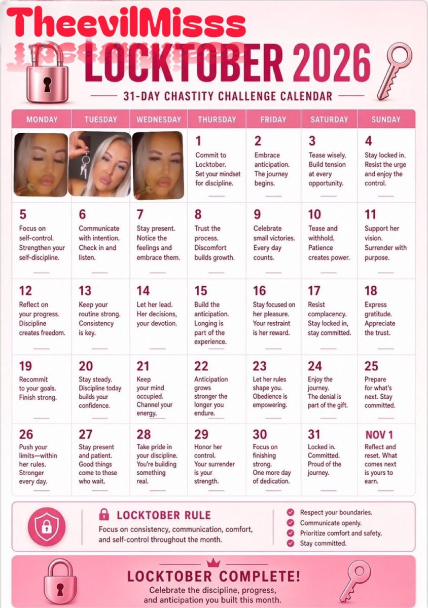 TheEvilMisss's tweet photo. 🔐THEEVILMISSS LOCKTOBER 2026🔐

The chastity challenge you are going to crave and beg to take part in🔑

Just wait until you read my guide… this is just the beginning👀🔥

Findom paypig https://t.co/yJmcP9s0DV