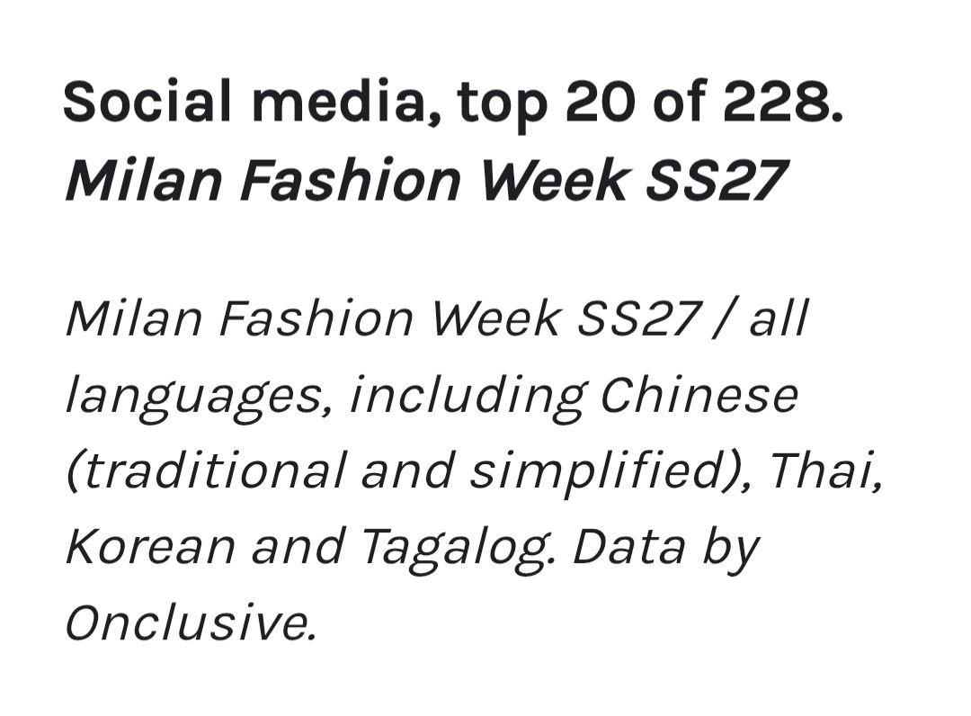 siwoo_krfn's tweet photo. 📢 Onclusive가 발표한 Milan Fashion Week SS27 Social SOV 데이터에서 박시우 배우가 19위에 이름을 올렸습니다🎉

💬 Social SOV: 0.5% - 19위

밀라노 패션위크 동안 함께 응원해 주신 모든 분들께 감사드립니다.🙌파리 패션위크도 슈이팅🫶

🔗https://t.co/d5uyoqmhXA

#PARKSIWOO #박시우 https://t.co/esZFBWpch0