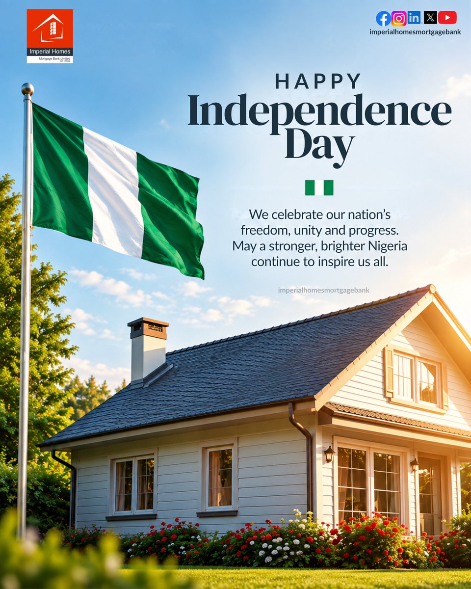 _imperialhomes's tweet photo. Happy Independence Day.
From all of us at Imperial Homes Mortgage Bank.
#happynewmonth #IndependenceDay #MayOctober https://t.co/tyIZ7Ekn26