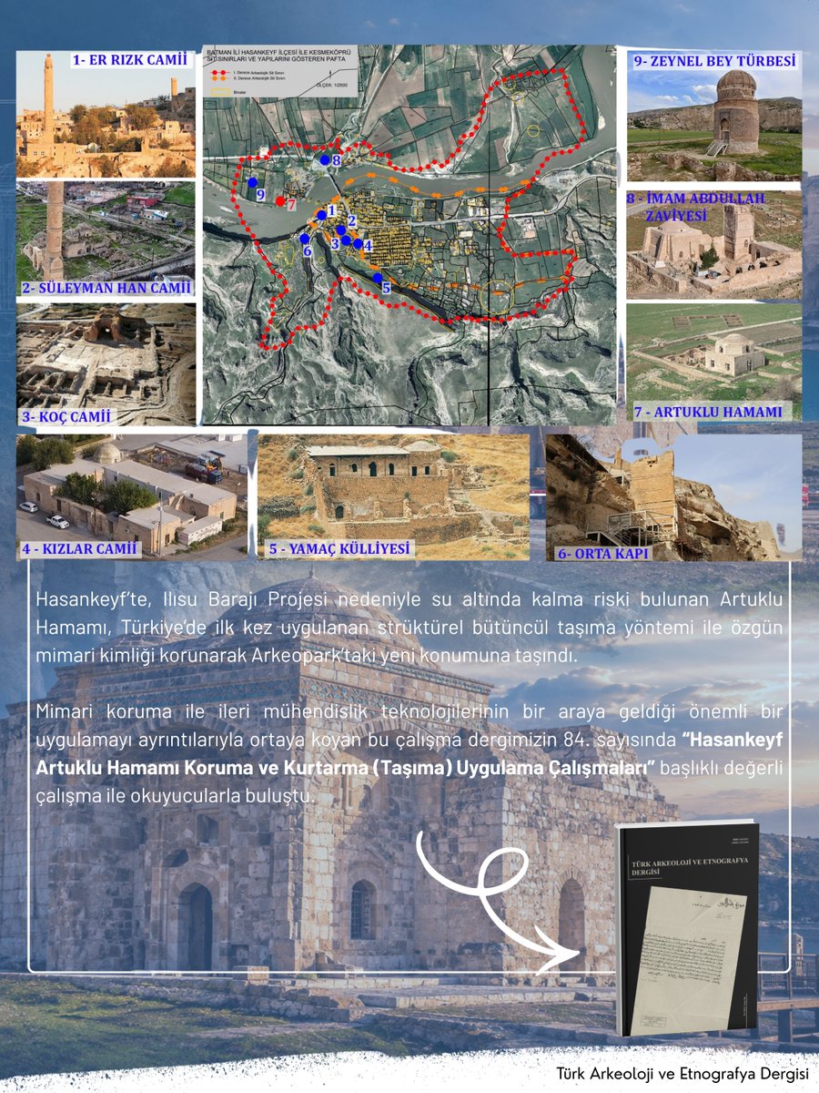 taedergisi's tweet photo. Hasankeyf Artuklu Hamamı: Tarihi Bir Yapının Taşınarak Korunma Hikâyesi 🔖

Kültürel mirasın korunması her zaman bulunduğu yerde mümkün olmayabilir. Bazen bir yapıyı yaşatmanın tek yolu, onu bilimsel yöntemlerle yeni yerine taşımaktır. Hasankeyf Artuklu Hamamı’nın taşınması, Türkiye’de kültür varlıklarının korunması tarihinde mühendislik ile koruma biliminin birlikte ürettiği en önemli uygulamalardan biri olarak öne çıkmaktadır.

Hasankeyf’te, Ilısu Barajı Projesi nedeniyle su altında kalma riski bulunan Artuklu Hamamı, Türkiye’de ilk kez uygulanan strüktürel bütüncül taşıma yöntemi ile özgün mimari kimliği korunarak Arkeopark’taki yeni konumuna taşındı. Mimari koruma ile ileri mühendislik teknolojilerinin bir araya geldiği bu önemli uygulamayı ayrıntılarıyla ortaya koyan çalışma, dergimizin 84. sayısında “Hasankeyf Artuklu Hamamı Koruma ve Kurtarma (Taşıma) Uygulama Çalışmaları” başlıklı makale ile okuyucularla buluştu.

Serap SEVGİ ve Mesut YILMAZ’ın ortak çalışmasının ürünü olan bu değerli makale; hamamın yapıya özel tasarlanan betonarme grid sistemi, hidrolik krikolar ve kendinden tahrikli modüler taşıyıcılar (SPMT) kullanılarak tek parça hâlinde nasıl kaldırıldığını ve yaklaşık 2.950 metre uzaklıktaki yeni yerine nasıl taşındığını ayrıntılarıyla ortaya koyuyor. Bu süreçte yalnızca taşınma işlemi gerçekleştirilmedi:

📌 Yapının mimari bütünlüğü ve özgün malzemesi azami ölçüde korundu.
📌Soyunmalık bölümünün bütüncül olarak taşınması sağlandı.
📌Sıcaklık, külhan ve sarnıç kalıntıları ise “gömü ortamı oluşturularak yerinde muhafaza” yöntemiyle su altında korunacak şekilde güvence altına alındı.

Bu çalışma, Hasankeyf’te geliştirilen taşıyarak koruma yöntemlerinin yalnızca bir kurtarma operasyonu olmadığını; kültürel mirasın özgün malzemesini, yapım tekniğini ve mekânsal bütünlüğünü birlikte korumayı hedefleyen disiplinlerarası bir koruma modeli olduğunu gösteriyor.

https://t.co/DdFcqtaogi

#Hasankeyf #ArtukluHamamı #KültürelMiras #Restorasyon #TürkArkeolojiveEtnografyaDergisi