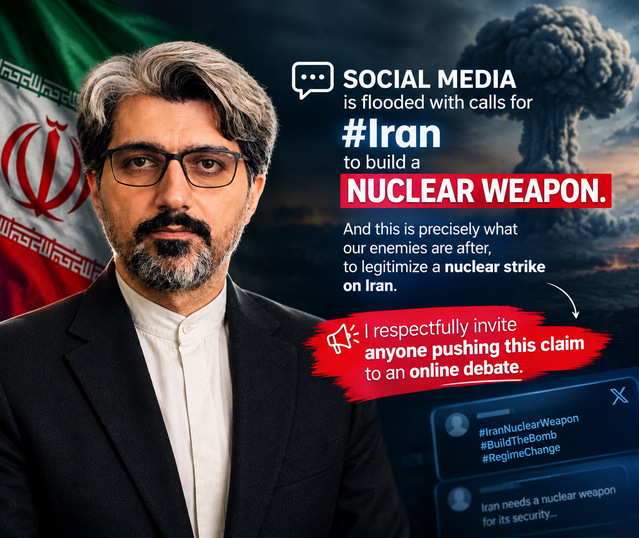 foadebate's tweet photo. ⚡️Social media is flooded with calls for #Iran to build a #nuclear_weapon, and this is precisely what our enemies are after, to legitimize a nuclear strike on Iran.
💥I respectfully invite anyone pushing this claim to an online debate.
@foadebate https://t.co/rKgcAyBuTJ
