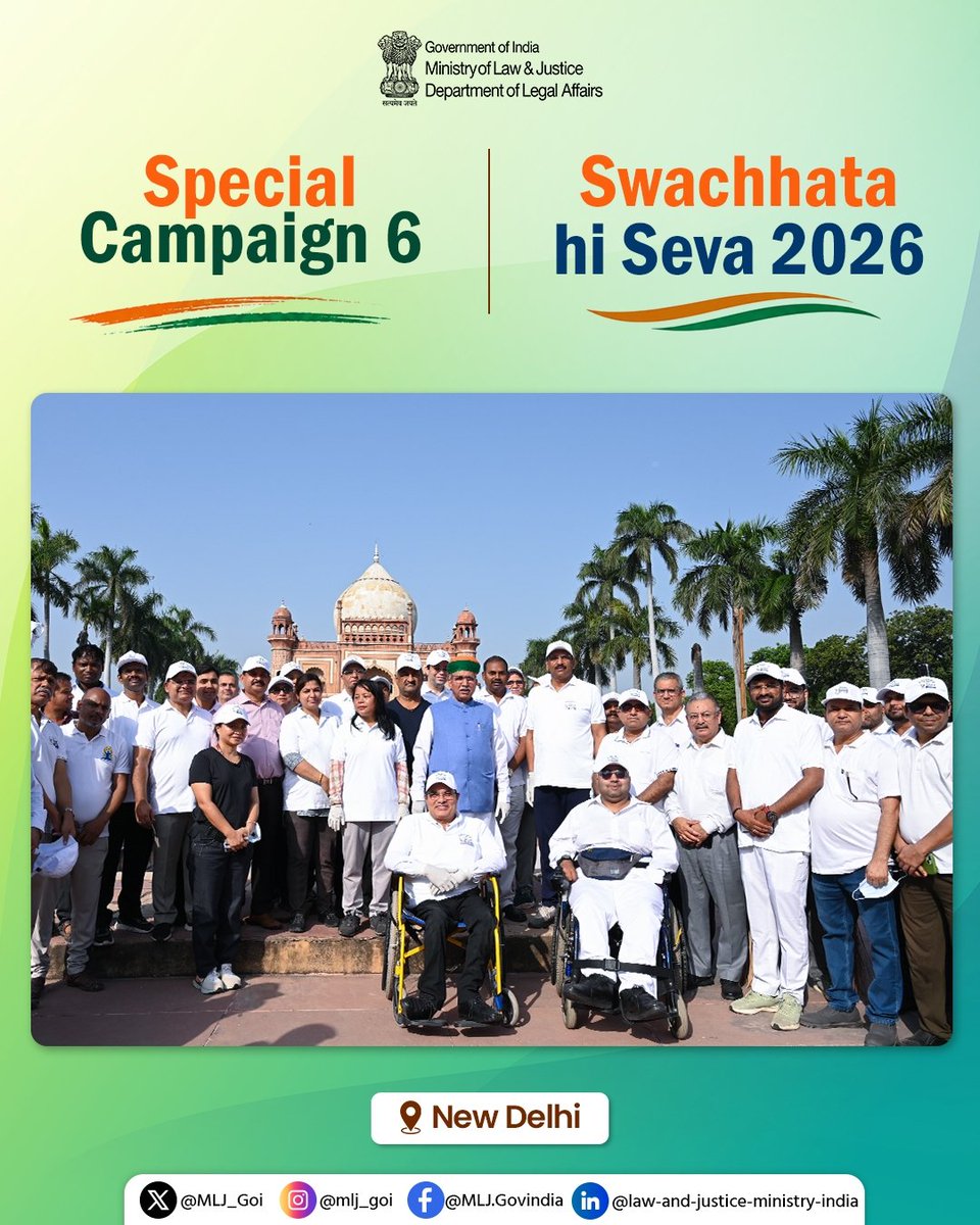 MLJ_GoI's tweet photo. @PMOIndia @narendramodi @arjunrammeghwal @mygovindia @PIB_India @MIB_India @swachhbharat @SwachhBharatGov @DARPG_GoI @pib_law The Initiative reaffirms our collective commitment towards achieving a cleaner and more Sustainable Environment. 
Small acts of Shramdan. 

Collective efforts. Lasting change. 

#DLA
#Shramdan
#SwachhataHiSeva2026
#SustainableEnvironment

(3/3) https://t.co/TfdeJlRkM0