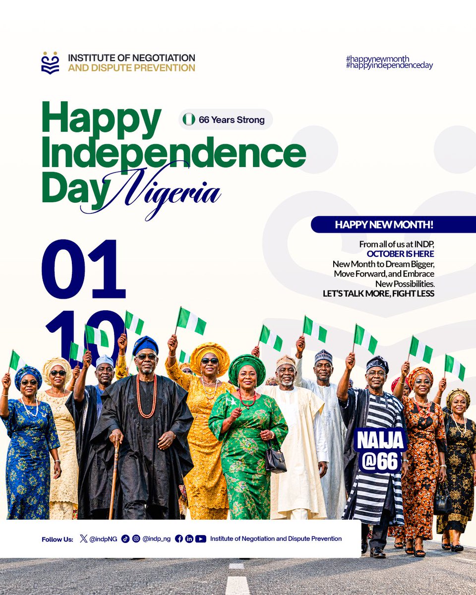 IndpNg's tweet photo. October is here! 🇳🇬💙

From all of us at INDP, we wish you a month of bigger dreams, meaningful growth, and new possibilities.

Happy Independence Day, Nigeria! 🇳🇬✨
What’s one thing you’re looking forward to this October?

#IndependenceDay #NigeriaAt66 https://t.co/JlB8MLRxyO