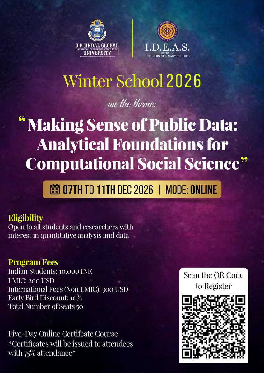 jguideas's tweet photo. 📢 Winter School 2026 | IDEAS, JGU 

Making Sense of Public Data: Analytical Foundations for Computational Social Science  

📷 7-11 Dec 2026 | ONLINE

Register: https://t.co/MLtty3QORJ https://t.co/Hfygx5emJQ