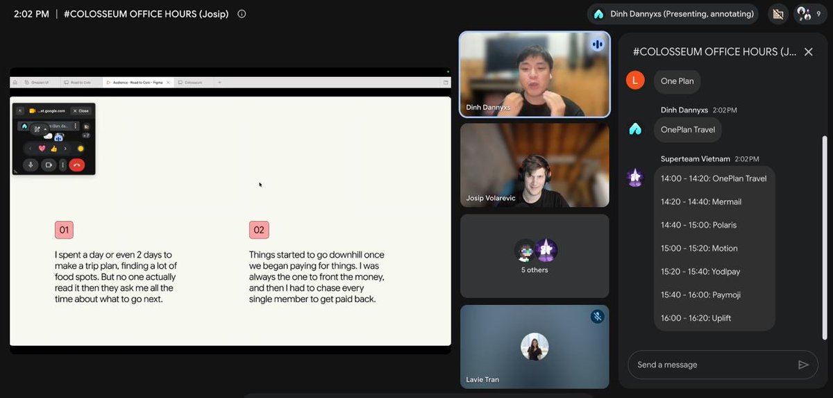 Vivian_HHN's tweet photo. A quick recap of our conversation with @decentra1ized_ and @JosipVolarevic2 : thank you both for making time for @OnePlan_Travel and sharing such thoughtful, honest feedback.
@solana @SuperteamVN
#RoadToColosseum #ProofOfBuild https://t.co/evMuVTKoTy