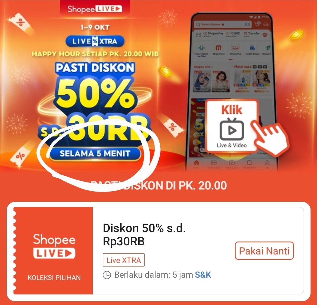 RacunBelanja's tweet photo. Voucher Live Xtra Diskon 50%
Maksimal Rp30.000
⏰ Jam 20:00
📌 Selama 5 menit
(Checkout lebih cepat lebih baik)

Vouchernya di sini ⬇️
https://t.co/k4bn9M2jcI

• Khusus produk bertanda Live Xtra
• Masukin dari dalam live, pastiin ada logo Live Xtra
• Pastiin juga ada tanda Live waktu di keranjang
• Harus buka live dari halaman depan, kalau dari toko nanti gak muncul tanda Live
• Follow dulu tokonya biar muncul pas buka live di halaman depan

📌 Jangan lupa minimal pembelian Rp60.000
📌 Voucher otomatis ada di akun, gak perlu klaim dulu
📌 Bisa pakai ShopeeLite standby di keranjang, yang penting tambahin dulu ke keranjang dari app shopee biasa (kalau di ShopeeLite memang ngga ada tulisan livenya)

Ngincer beli apa ya?
Share rekomendasi dong, mincun bosen beli vitamin di halodoc 😂