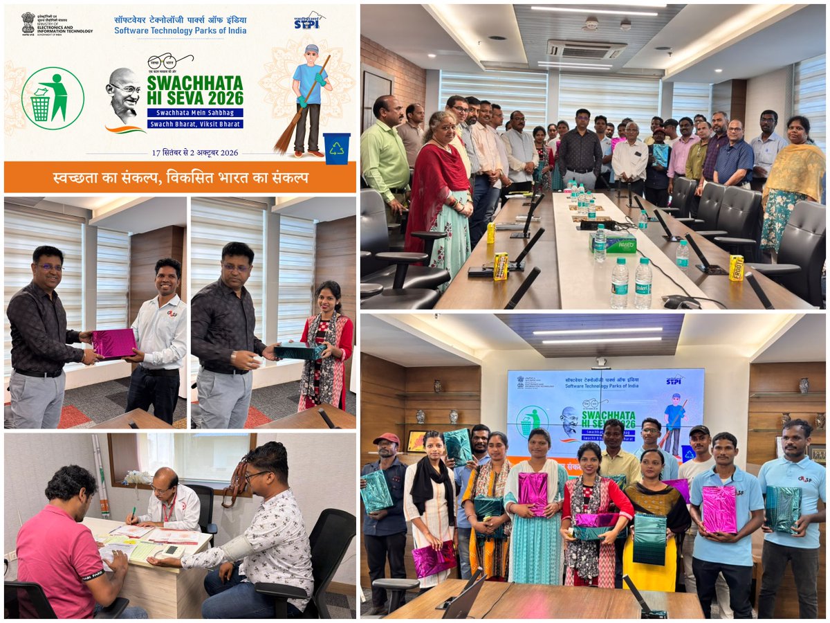 stpibbsr's tweet photo. As part of the Swachhata Hi Seva 2026 (#SHS2026) Campaign 6.0, STPI-Bhubaneswar (@StpiBbsr) organised the SafaiMitra Suraksha Evam Samman Shivir.

The programme included a felicitation ceremony to recognise and honour sanitation workers, an interactive session with SafaiMitras, and health check-ups aimed at promoting their health, safety, and well-being.

The initiative acknowledged the valuable contribution of SafaiMitras towards maintaining clean, healthy, and sustainable communities, while reinforcing the spirit of respect, dignity, and collective responsibility. 🙏

#STPI #SHS2026 #SafaiMitra #SwachhBharat #CleanIndia #SanitationWorkers #DignityOfWork 

@StpiIndia @GoI_Meity @SwachhBharatGov @Arvindtw @Manas_R_Panda