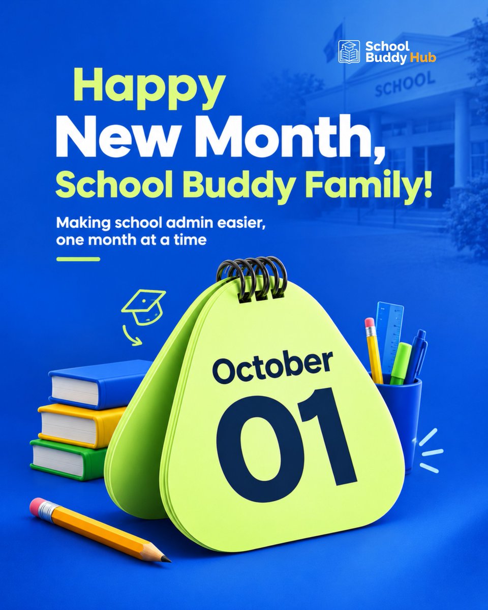 SchoolBuddyHub's tweet photo. Happy New Month, School Buddy Family!
Welcome to October! 

Here’s to a month of smoother processes, better organization, and less stress in school administration.

Making school admin easier, one month at a time.

#HelloOctober #SchoolAdmin #EdTech https://t.co/Rj60xAXnle