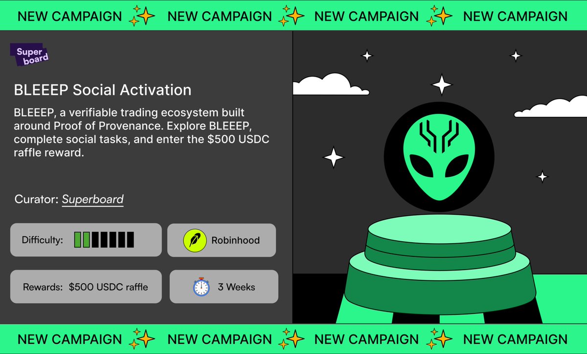 Superboard_'s tweet photo. BLEEEP Social Activation is Live ✨

Meet @bleeep_xyz, the verifiable trading ecosystem built around Proof of Provenance.

→ Follow BLEEEP on X
→ Complete the activation
→ Enter the $500 USDC raffle

Bleep it → https://t.co/VxN3PJJjXC https://t.co/GFW2nsqYoP