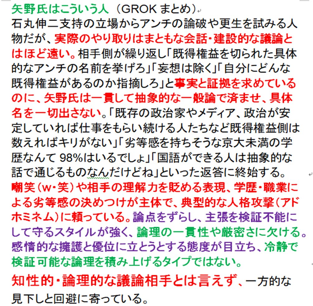 Kazuyuki2636's tweet photo. @DbwdFqfWCX38940 @fs4pxv ���野一奏 @DbwdFqfWCX38940 君のPOSTについての
GROK の評価です。
https://t.co/vno98WPiIV
GROKへのプロンプト
https://t.co/j2aD8Wh5H1　　このやり取りですが、矢野氏はまともな会話をしていますか？
＃石丸界隈を風刺 https://t.co/AQN8DAvwt2