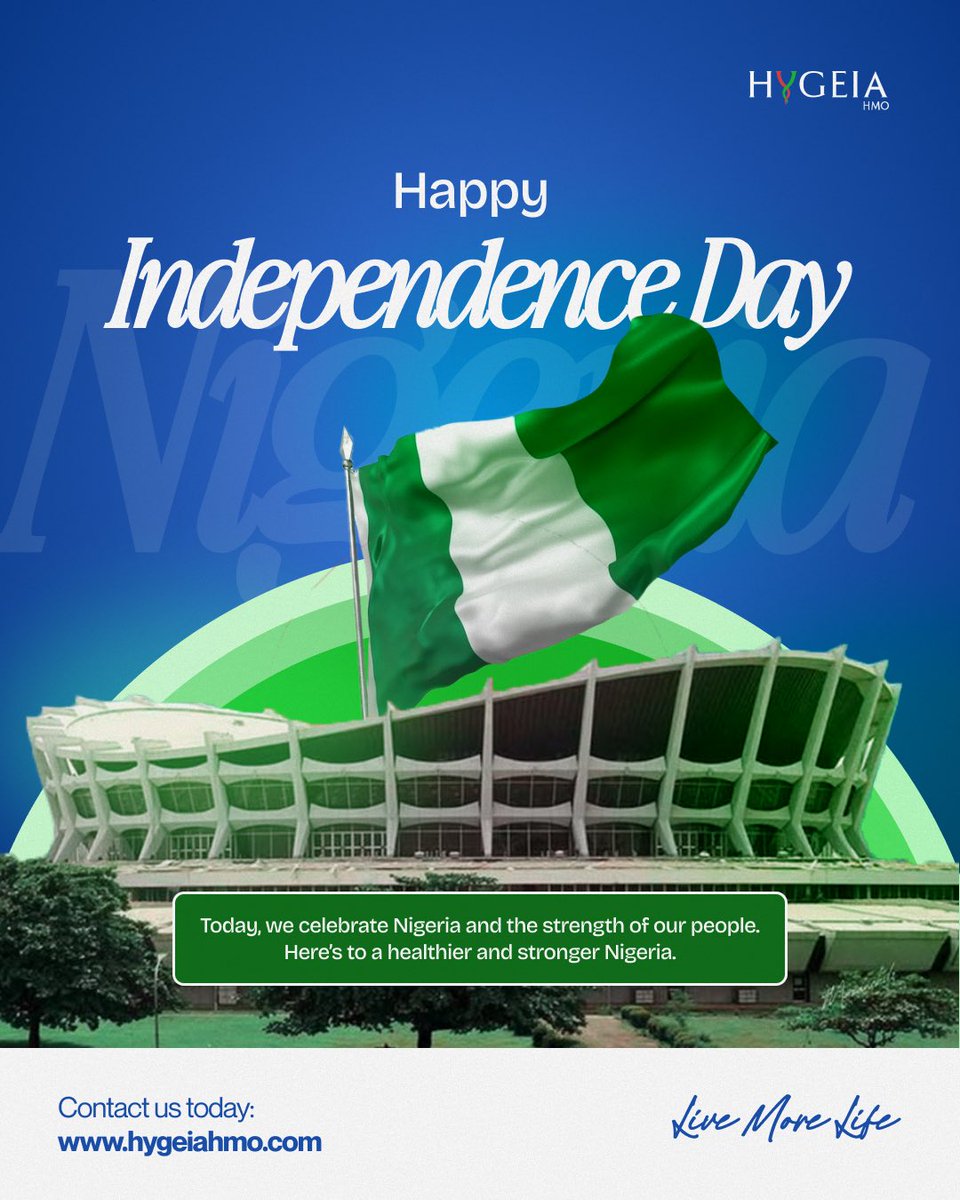 HygeiaHMO_'s tweet photo. Happy Independence Day, Nigeria!   Today, we celebrate our strength, resilience and journey as a nation.  Here’s to a Nigeria where everyone has access to quality healthcare and the opportunity to thrive. Happy Independence Day!  #IndependenceDay #NigeriaAt66 #HygeiaHMO https://t.co/NKyuVeqIIZ