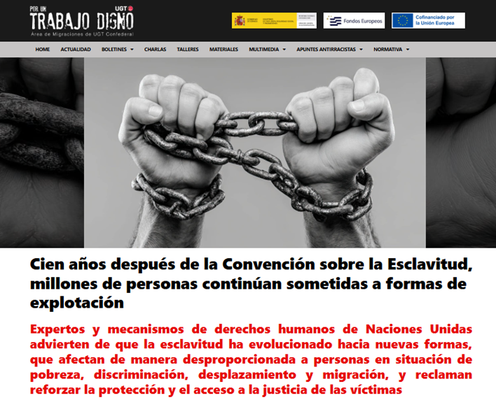 ugtmigraciones's tweet photo. ⛓️Cien años después de la Convención sobre la Esclavitud, la ONU advierte de que millones de personas siguen atrapadas en formas de explotación y abuso
📢Pobreza, discriminación, desplazamiento y migración aumentan la vulnerabilidad
🔗https://t.co/1XEsJt0nnG
@flujandefrias #IMGIA https://t.co/yvMG7kkMlp