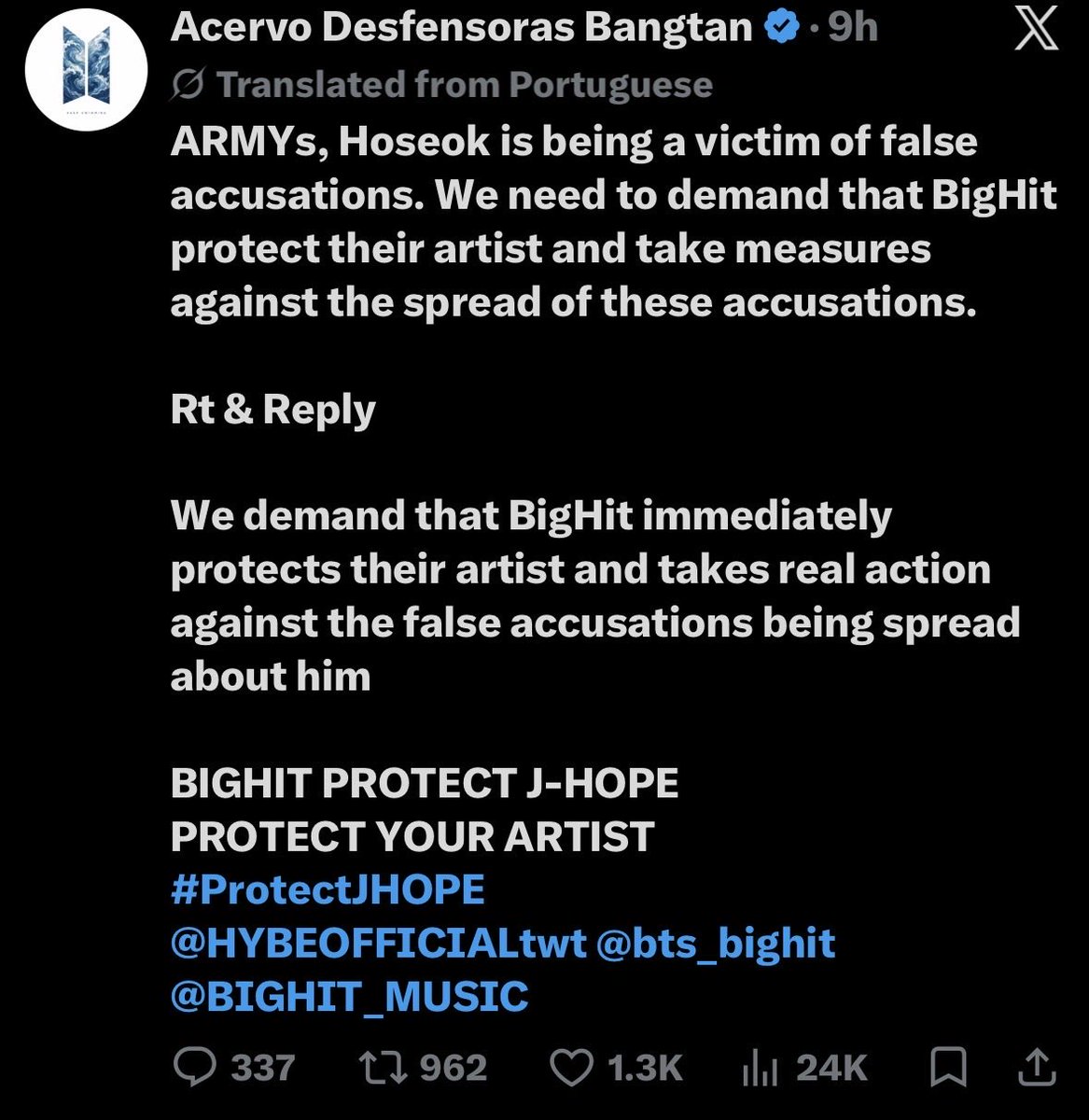 tanbamtantae's tweet photo. Latam armys cry they are not taehyung antis and swear on their life to claim they are ot7s but look at the engagement difference between protecting another member from defamation spread by pjms vs death threats to Taehyung by pjms and jikookers in latam countries.Both are bts?🤬 https://t.co/myISRQqqCC