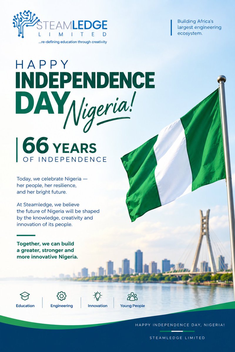 steamledge's tweet photo. Happy 66th Independence Day, Nigeria! 🇳🇬

66 years of strength, unity, and resilience. 

Happy Independence Day!

#NigeriaAt66 #HappyIndependenceDay #NaijaAt66 #ProudlyNigerian #GodBlessNigeria https://t.co/vQI0L3fYnw
