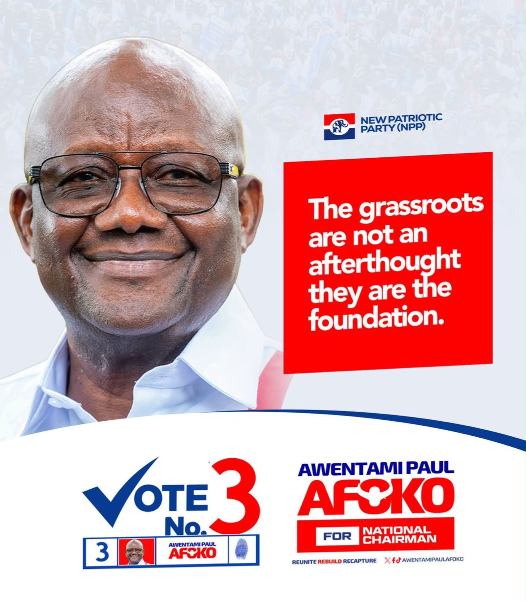 5oddsHene's tweet photo. The party belongs to its members. Afoko’s leadership will strengthen grassroots participation, respect the hard work of our party members and ensure that the voice of the ordinary member is never ignored.
VOTE NUMBER 3
#3ragenda https://t.co/l7GORZezbo