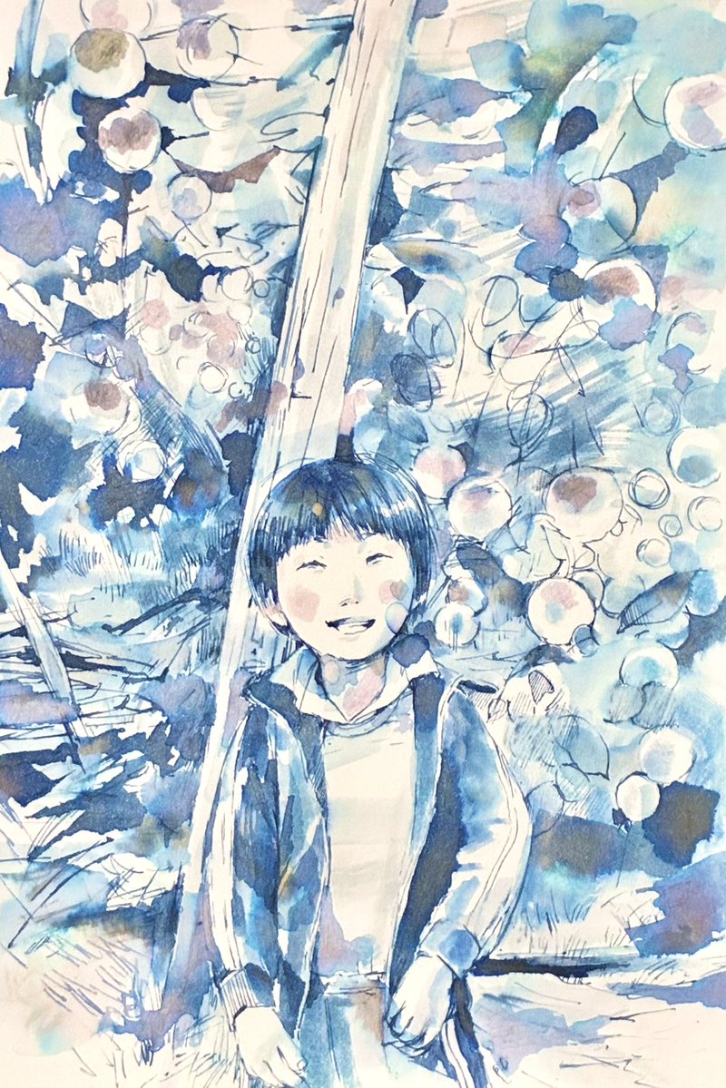 takeoheya's tweet photo. Day1:Apple
昔祖父の家の裏は一面の林檎畑でした。
シベリア抑留からの帰還者で、片足が義足の祖父は働き者で寡黙で近寄り難くて、でもとても優しい人でした。
色づく前の林檎と幼い兄の写真を参考にしました。
#インクトーバー2026 #inktober2026 https://t.co/tvgcyyCM5d