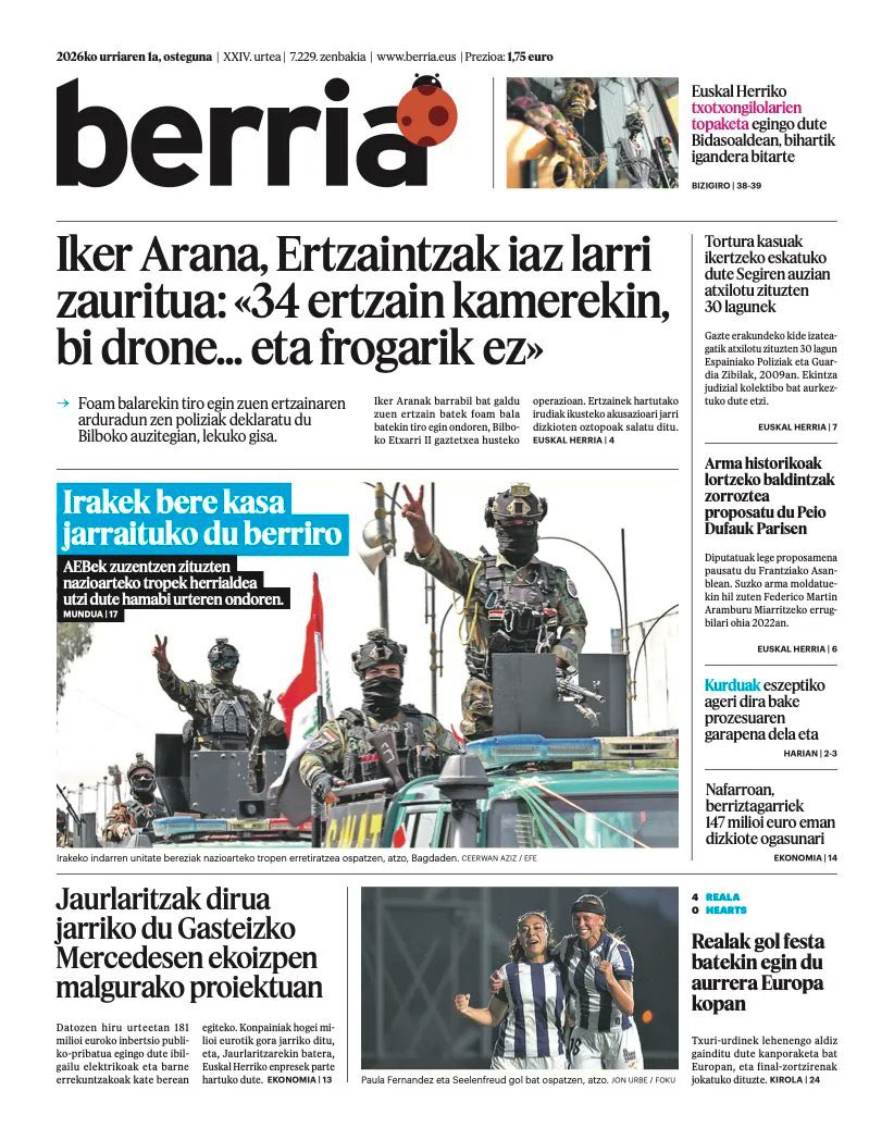 Koldobika's tweet photo. Egun on! Buenos días.
Portada de los diarios Berria y Gara de hoy jueves 2 de octubre.
#PalestinaAskatu 🇵🇸 https://t.co/TsKiefUmhF