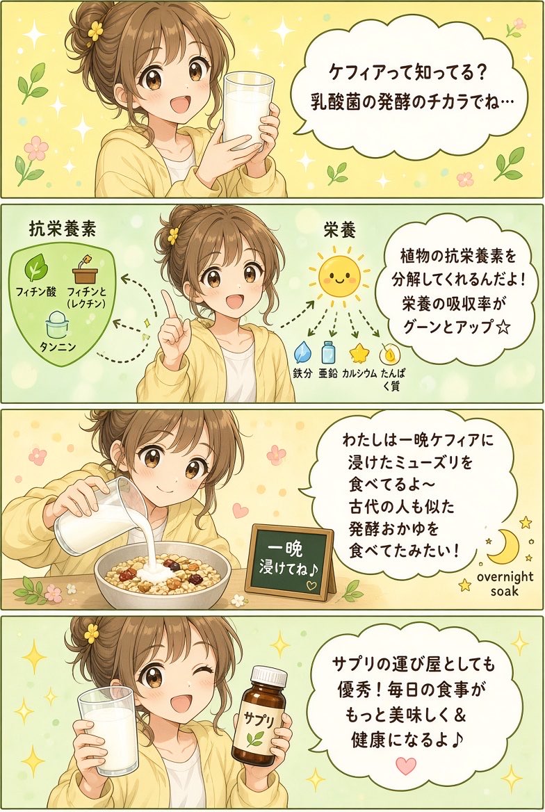 WcdzoyNQ2nmh54H's tweet photo. ケフィアの力💪
植物は種子や穀物・豆類を動物に食べられないようにするために、さまざまな抗栄養素を分解する🌾🫘
私がウォーターケフィアの発酵液で玄米のお米を浸してるーって言ってる理由はこれ！
＃kefir https://t.co/HEceMdOjjQ