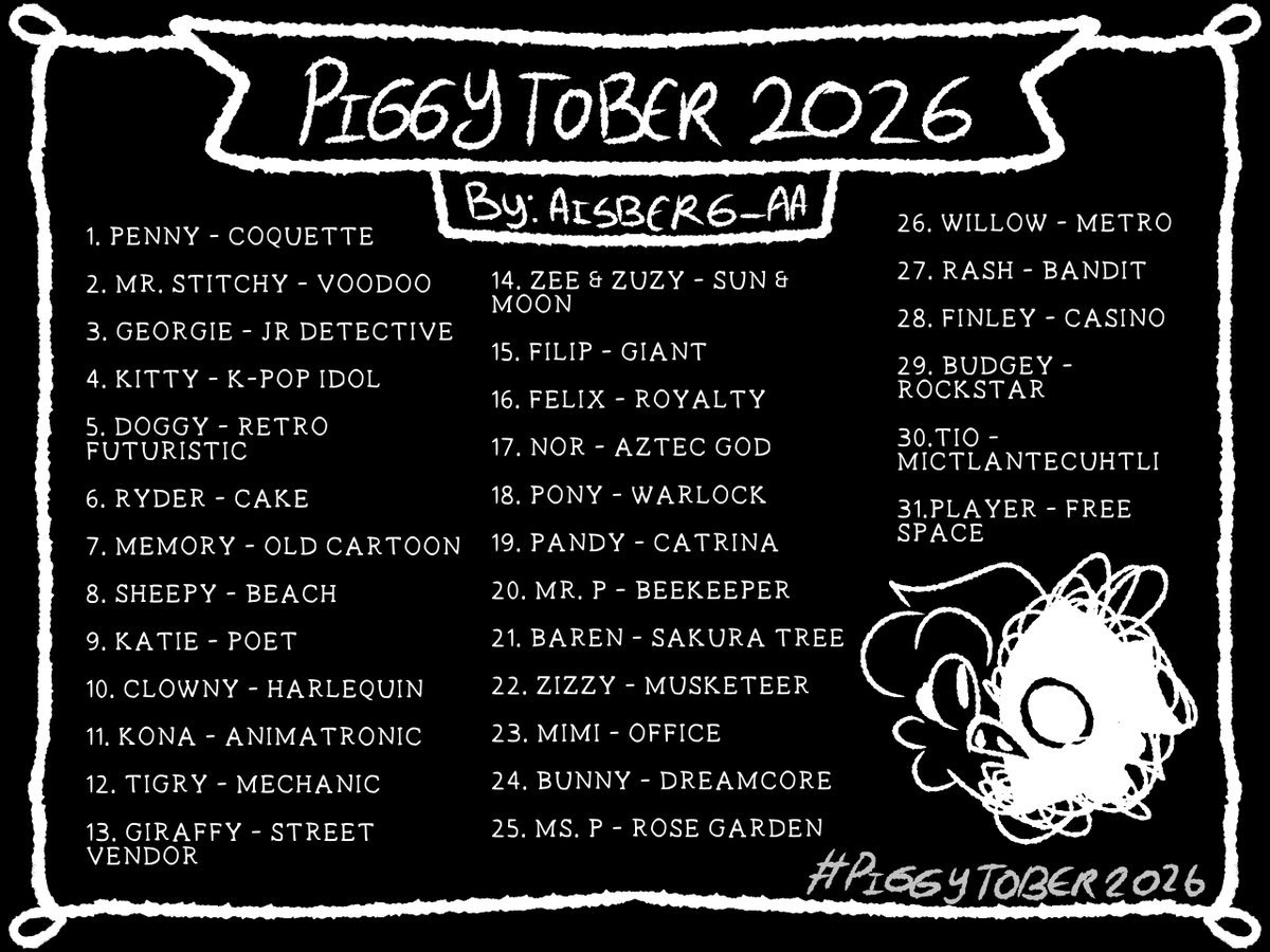 Aisberg_aa's tweet photo. Hoping you can join me in this one 🥀

#PiggyTober2026 #PiggyInktober2026 #InkTober2026 #piggytwt https://t.co/YOdjUbJOCt