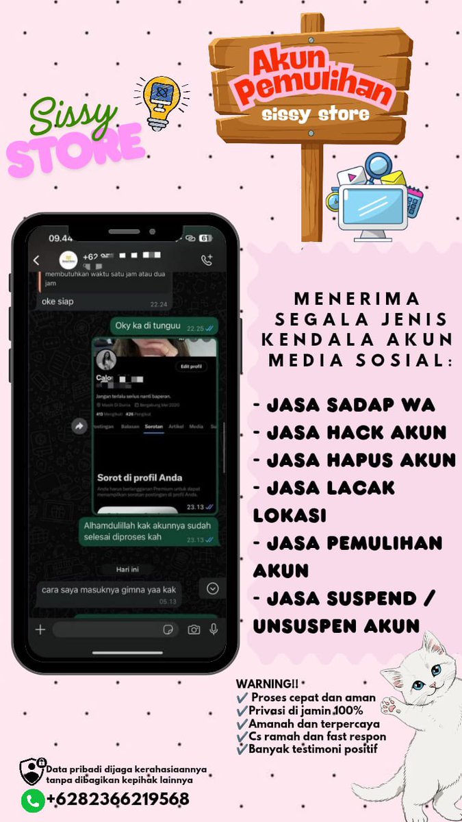 naicrel's tweet photo. Open ya Jasa Pemulihan Akun &amp; Delete account 🍬:

Melayani keluhan malamni  :
🍬Pulihkan,Balikin &amp; Hapus Akun / Nonaktifkan

( Facebook, Instagram, TikTok WhatsApp,Twitter/X, Gmail, Dll )

Lacak Lokasi 🍬Sadap Wa 🍬Hack Akun 

Fastrespon? Wa Di Profil Ya🤗❗ https://t.co/ShmJz5o1rT