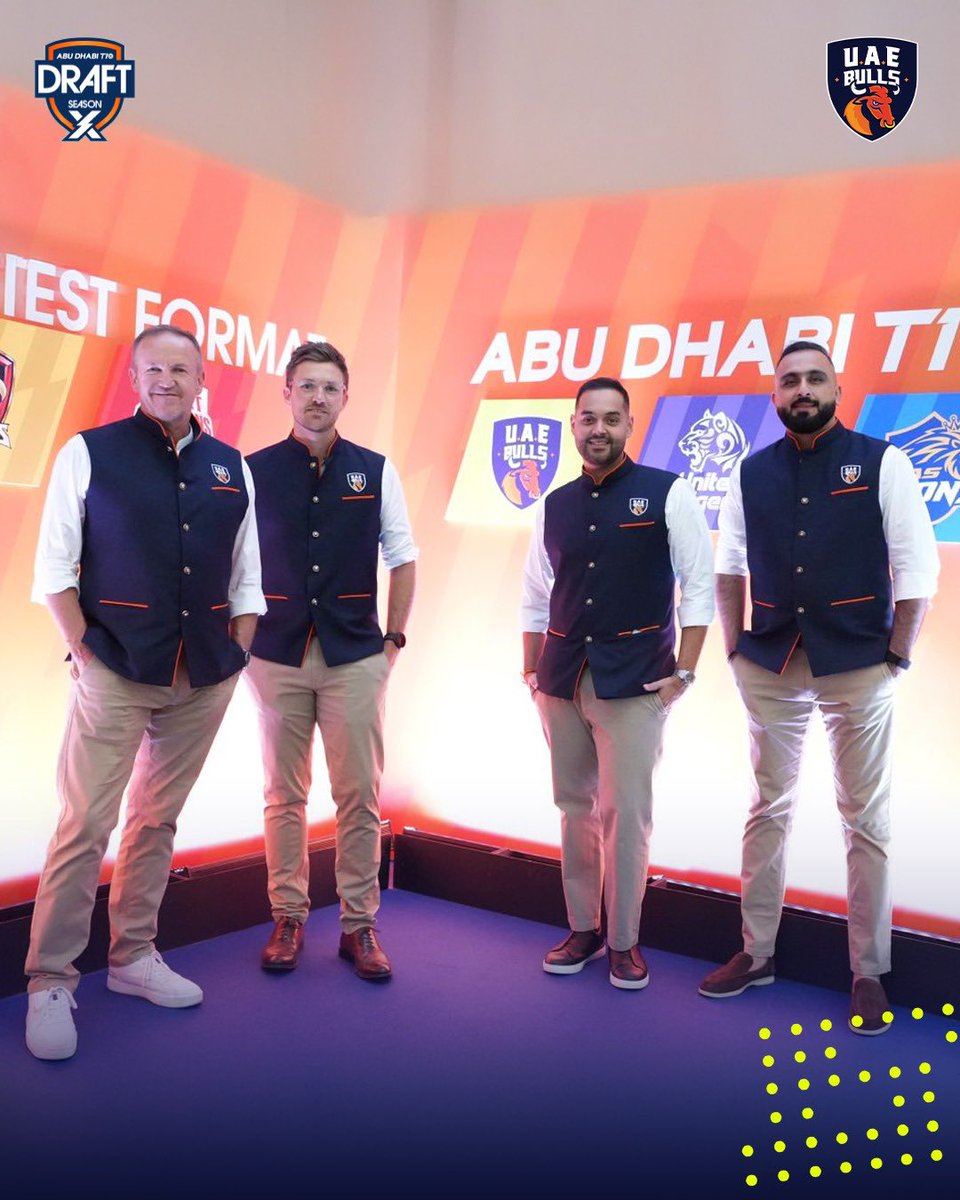 BullsT10_'s tweet photo. A room full of cricket minds. One memorable day.

Draft 2026, done. ✅

#UAEBulls | #YallaLetsGo |  #AbuDhabiT10 | #CricketsFastestFormat | #InAbuDhabi

{UAE Bulls, Abu Dhabi T10, Draft 2026} https://t.co/dmByPGvzwx