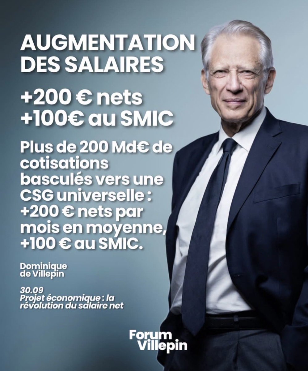 Forum_Villepin's tweet photo. Pendant que d’autres s’enferment dans de faux débats, @Villepin s’attaque à la première préoccupation des Français : le pouvoir d’achat. Sa proposition : une hausse significative des salaires nets. C’est chiffré, c’est concret, c’est applicable. https://t.co/xmxKTnMSjC