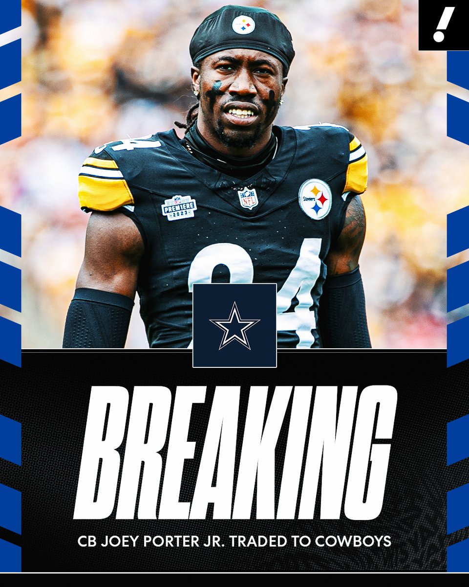 YahooSports's tweet photo. BREAKING: The Steelers and Cowboys are finalizing a trade to send CB Joey Porter Jr. to Dallas, per @TomPelissero. https://t.co/8lyGw6V1k8