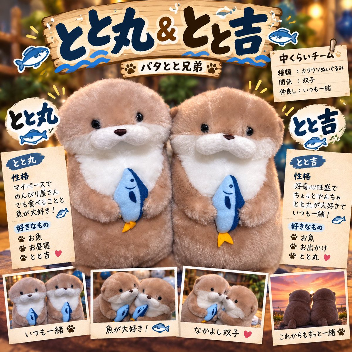XYZ__48's tweet photo. #カワウソうそやん
#ぬい撮り
#ぬい活
#バタちゃんず

🐟️新メンバー紹介🐟
双子なのに今まで名前がなかったこの子たち🤣
我が家にずっといてお出かけもしてたのに…笑
本日正式に
「とと丸＆とと吉」
に決まりました✨
よろしくお願いします
ʕ⁎•ω•⁎ʔ
どっちがどっちかな…🐟️ https://t.co/IDkxyq0wtA