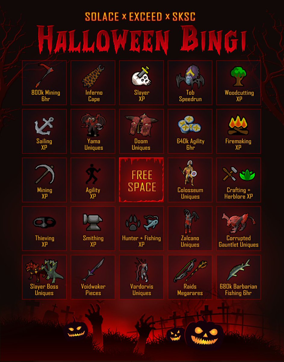 Solace_CC's tweet photo. We are teaming up with @Exceed_CC and @skillsanc to host the first ever Halloween Bingi! Details and signups are in our discord, linked below this tweet! 🎃 https://t.co/O1LCaB7tRO