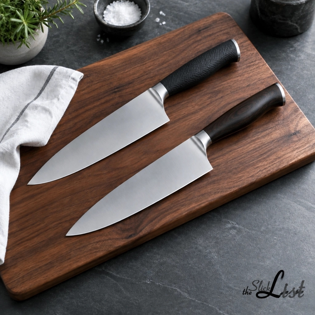 theSlickList's tweet photo. 4.8 Fibrox 14,926/WÜSTHOF 2,573. EU soft steel tops; hardest: owners cite chips. Read: https://t.co/dIq3mS3upD #ChefKnife #KitchenGear #KnifeSkills #CookingTips #theSlickList AI-assisted visual. https://t.co/Yf77YaIlDO