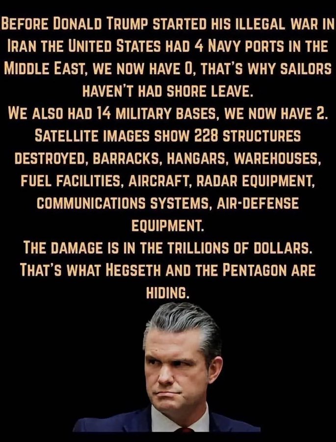 ComentsOfReason's tweet photo. @FoxNews @PeteHegseth @SecDef is an #INCOMPETENT Fucking #IDIOT & #WorstSecDefEVER & everybody knows it. He needs to be held accountable for destroying the #USMilitary & starting a #IranWar #WarPfChoice be can't win #Quagmire is here & #munitions low. YOU #DUMBASS https://t.co/jkGWXtueBC