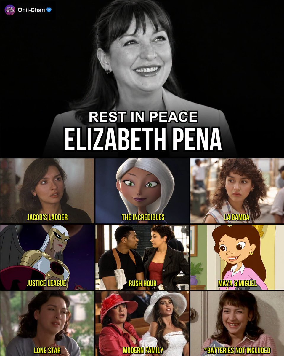 oniichanph's tweet photo. The Incredibles and Rush Hour Star Elizabeth Pena Passed Away Twelve Years Ago at Just 55 😟

Remembering a true legend 🕊️

Elizabeth Peña's career spanned nearly four decades. Born to Cuban immigrant parents and trained at New York’s High School of Performing Arts, Peña built a reputation for bringing warmth, intelligence and edge to every role she touched.

Her work crossed drama, comedy, action and animation, with memorable roles including:
- Mirage — The Incredibles
- Detective Tania Johnson — Rush Hour
- Rosie Morales — La Bamba
- Jezzie — Jacob’s Ladder
- Pilar Cruz — Lone Star
- Marisa Esteval — batteries not included
- Pilar — Modern Family
- Rosa Santos — Maya & Miguel
- Paran Dul — Justice League Unlimited
and many more!

Peña also earned major critical recognition for Lone Star, proving she could be just as powerful in quiet, grounded drama as she was in blockbuster entertainment.

She was never the kind of performer who needed to dominate the screen to be remembered. Elizabeth Peña made every character feel real enough to stay with you.

Twelve years later, her work still does exactly that.

Rest in peace, Elizabeth Peña 🤍