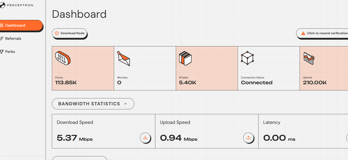 MichaelSirvent's tweet photo. Long-term Perceptron node runner. Sharing today’s dashboard status. @PerceptronNTWK #NodeAndProud https://t.co/6bFRQF46wE