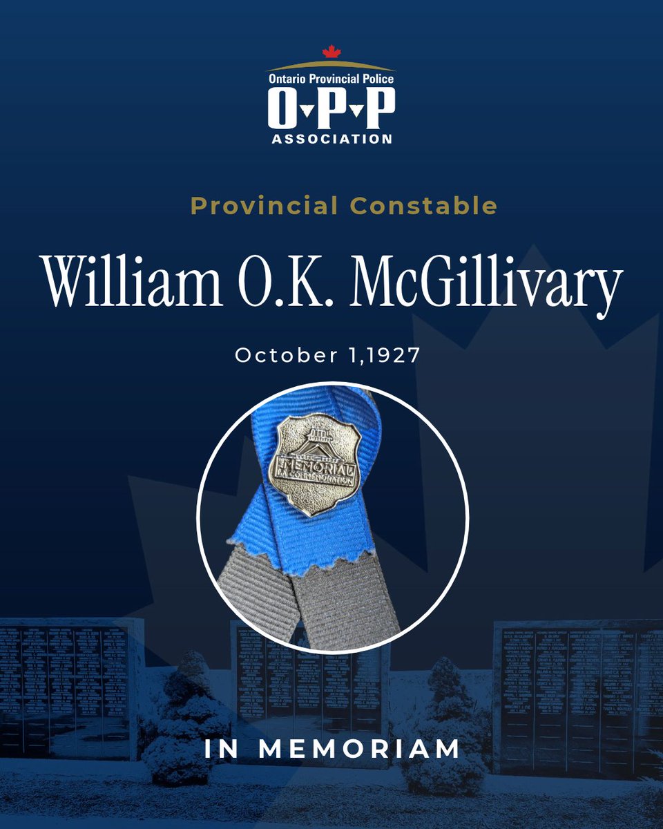 OPPAssociation's tweet photo. On October 1, 1927 OPP Provincial Constable William O.K. McGillivary died in the line of duty. He  was traveling on 12th Street crossing the Toronto-Hamilton Highway in New Toronto when he lost control of his police motorcycle and was thrown striking his head on the pavement. He died later in St. Joseph's Hospital from a fractured skull. He is always remembered for his service and sacrifice. #HeroesInLife