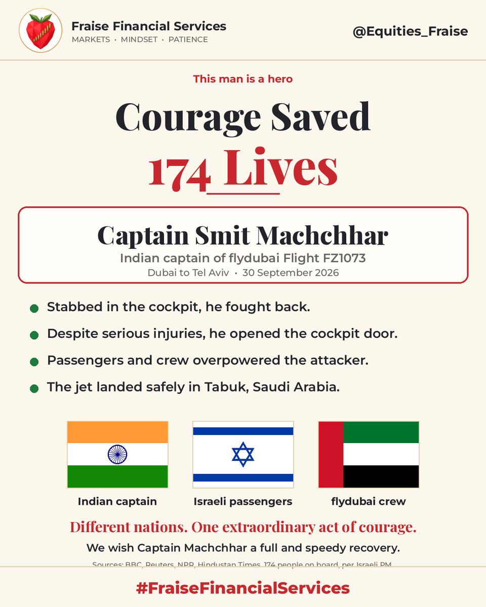 Equities_Fraise's tweet photo. The door: The captain opened the door himself. It wasn't the Israeli passengers who unlocked it.

"Emirati crew": I couldn't confirm that, so the post says "flydubai crew".

Captain Smit Machchhar, the Indian captain of flydubai FZ1073, was stabbed in the cockpit but fought on and opened the door.

 Passengers and crew then overpowered the attacker, and all 174 on board landed safe. 🇮🇳🇮🇱🇦🇪 Wishing him a full and speedy recovery. 🙏