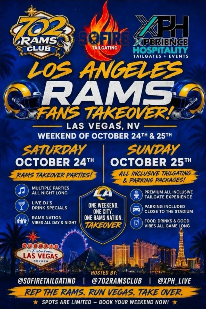 ErnDawg28's tweet photo. DONT FORGET Y'ALL SOFIRE TAILGATING &amp; 702 RAMS CLUB WILL BE HOSTING THE TAILGATE IN LAS VEGAS. THIS IS ONE YOU AINT GONNA WANT TO MISS. LFG!

#RAMSHOUSE 🤘🏻🆙️😤 https://t.co/IEUdFy7kvX
