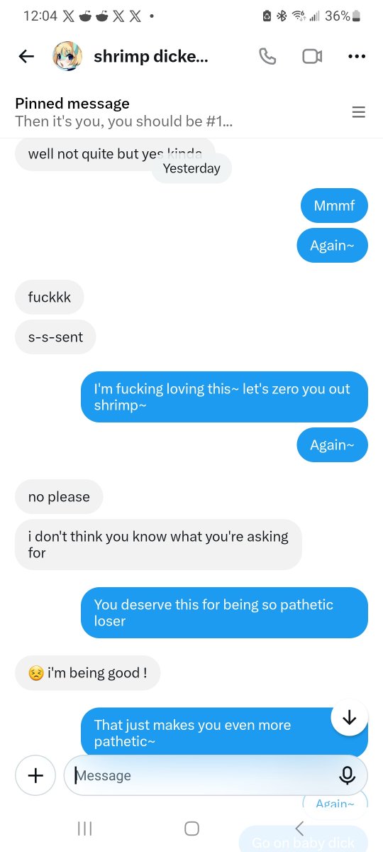 Moonhound0's tweet photo. @dumbun12 More screenshots of the little shrimp dicked bun giving in to a bigger better man~ https://t.co/VAbreBznwz