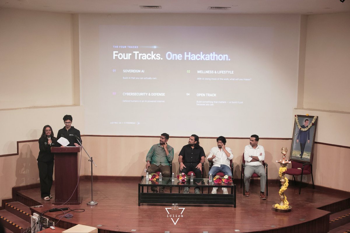 aion_rit's tweet photo. ASYNC’26 is officially underway. ⚡

From the inauguration to the AION Club launch, today marked the beginning of 24 hours of building, collaboration &amp; innovation.

4 tracks. ₹1L prize pool. One goal: Build What the Next Decade Needs.

The clock is ticking. ⏱️

#ASYNC26 #AION https://t.co/Q36demEiyb
