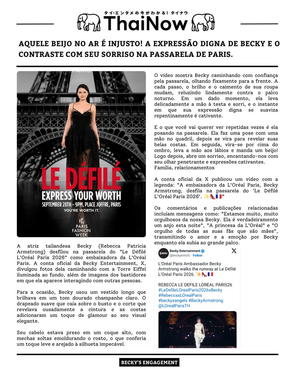engagementbecky's tweet photo. Artigo ThaiNow   ✎ᝰ

"Aquele beijo no ar é injusto! A expressão digna de Becky e o contraste com seu sorriso na passarela de Paris."

Leia e Compartilhe:

🔗https://t.co/RVT7T6NgEk

REBECCA LE DEFILE LOREAL PARIS26
#LeDefileLOrealParis2026xBecky
#RebeccaxLOrealParis #beckysangels #beckyarmstrong #LeDefileLOrealParis
#PARISFASHIONWEEK