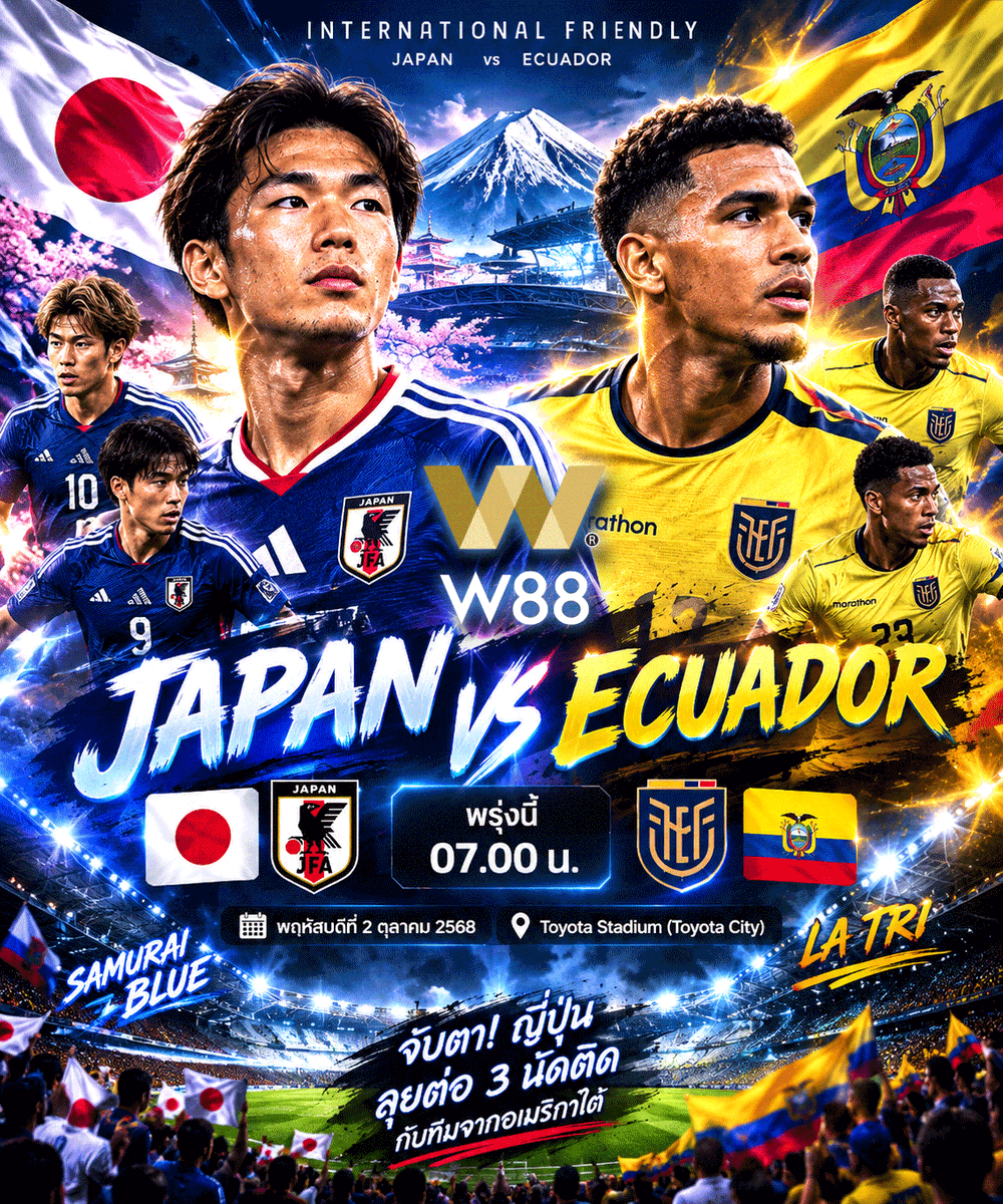 W88Ball's tweet photo. 🔥🇯🇵 คิริน คัพ 2026! 🏆
🇯🇵 ญี่ปุ่น 🆚 เอกวาดอร์ 🇪🇨
⏰ 17.10 น. วันนี้
ซามูไรบลูพร้อมลุย! 💙⚽️

🔥 ญี่ปุ่นลุ้นคว้าชัยเหนือทีมจากอเมริกาใต้ต่อเนื่อง!⚽️

🎁 👉เชียร์บอลรับ260+20 : https://t.co/tWjinMaiuf ✨🎁⚽️

#KirinCup #Japan #Ecuador #ทีมชาติญี่ปุ่น #ฟุตบอลทีมชาติ✨🎁 https://t.co/qmB7M0RXQv