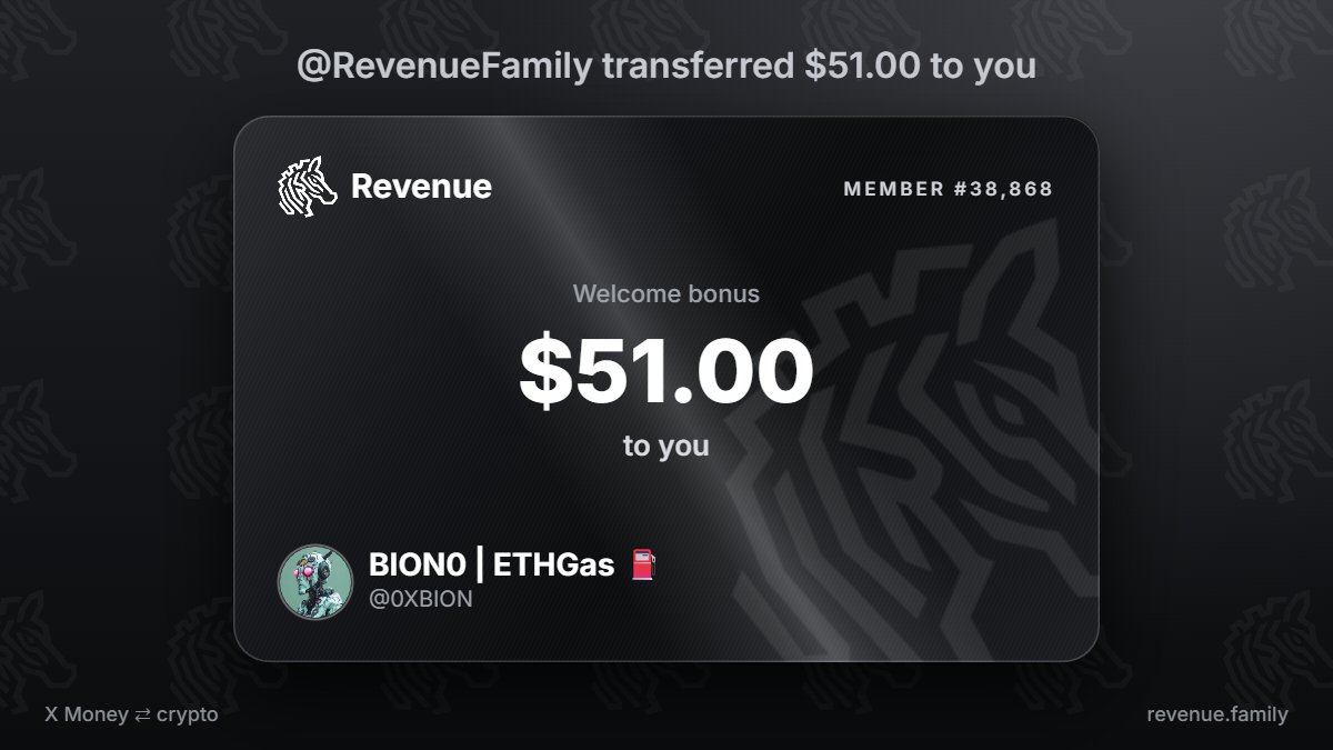 0XBION's tweet photo. @RevenueFamily I am in. $51.00 from @RevenueFamily https://t.co/1GiNZ574Dw