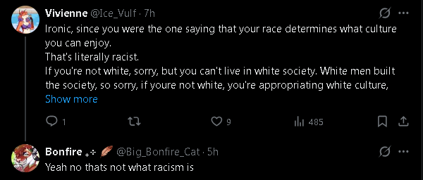 StarKayen's tweet photo. You have some motherfucking audacity to complain about white fandom while being an absolute cultural exclusivist and yapping about #racism at the same time. Unholy shite, dude. If there is a racist, it's you, through and through. Oh wait, you feel entitled to stretch the term "racism" so far that it allows you to label anyone who does not submit to your declared indigenous privilege as a racist. Bitch, please! It goes both ways.

With one notable difference: the racism term stretch of those who attack your exclusivism will always be shorter-if-any-at-all, than the stretch you use in your arguments
And there is nothing you can do about it. 😉
Fucking pathethic!

#bigbonfirecat
